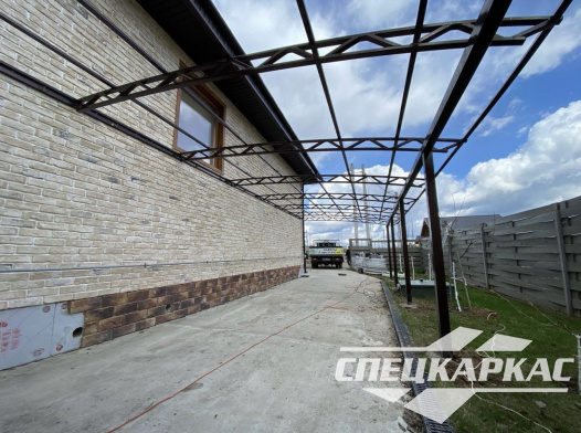 Навес из поликарбоната к дому | Пристенный навес из поликарбоната №2 - фото 975