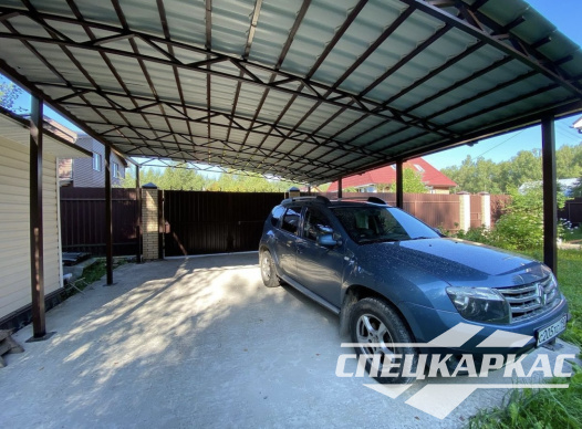 Навес из металлочерепицы односкатно-арочного типа для автомобилей №15 - фото 1113