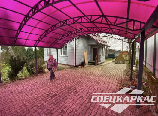 Усиленный навес из поликарбоната арочного типа для парковки двух автомобилей №74 - фото 1698