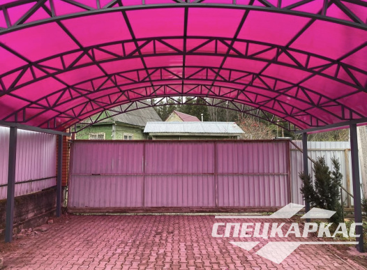Усиленный навес из поликарбоната арочного типа для парковки двух автомобилей №74 - фото 1700